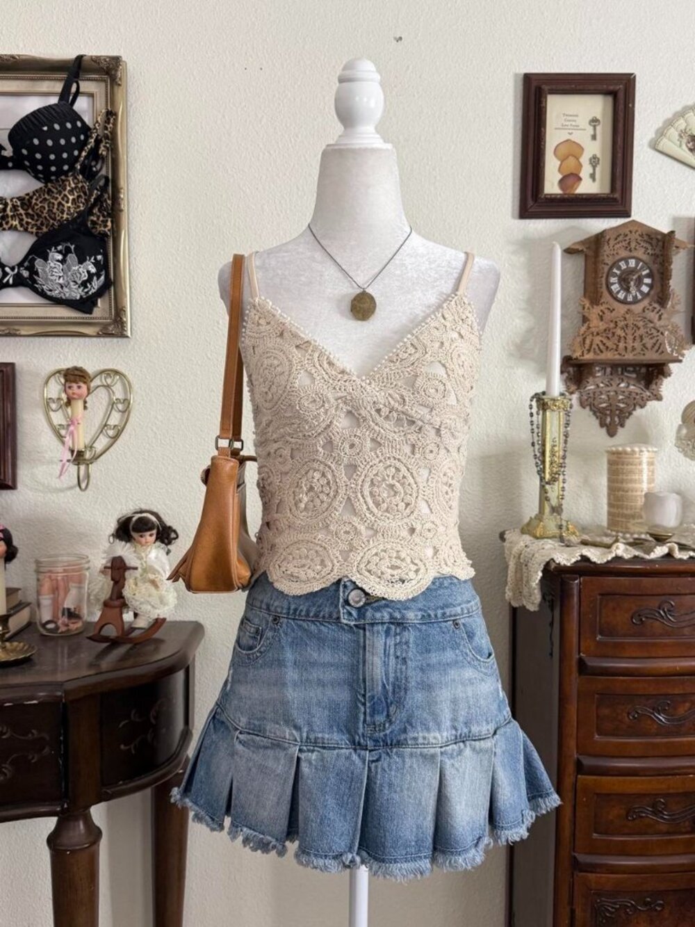 Boho whimsical crochet cropped cami